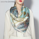 达芬奇密码真丝丝巾女大方巾桑蚕丝高档披肩围巾送长辈母亲节生日礼物礼盒装 时尚巴黎 水蓝