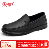 强人商务休闲男鞋通勤皮鞋舒适羊皮一脚蹬驾车鞋 JDA351334 黑色 38码