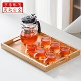 瓷牌茗茶具玻璃茶具套装可拆洗内胆飘逸杯泡茶壶居家办公懒人自动红茶泡茶器 尚型飘逸杯+6杯+手拉托盘 500ml