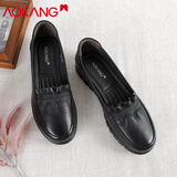 奥康女鞋2025春秋新款皮鞋女百搭鞋子女真皮妈妈鞋舒适防滑平底单鞋女 黑色106421218MT 38