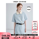 VEGA CHANG法式茶歇连衣裙女2025夏季新款高级感气质小个子显瘦赫本风长裙子 baby蓝（长款升级版） M