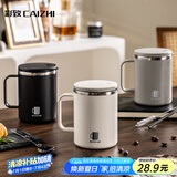 彩致（CAIZHI）304不锈钢水杯马克杯咖啡杯带盖家用双层防烫喝水杯子 白色CZ6239