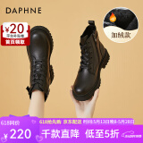达芙妮（DAPHNE）小短靴女马丁靴英伦风厚底秋冬季2023新款秋季单靴百搭复古六孔 黑色【加绒】 38 标准码