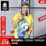 闪电潮牌（GENANX）太空棉夏季T恤男嘻哈情侣装宽松字母印花动漫五分袖潮流短袖 黄色 XS