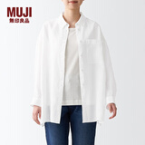 无印良品 MUJI 女式 亚麻 水洗宽版衬衫长袖休闲百搭衬衫衬衣BCJ22C2S 白色 XS-S