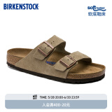 BIRKENSTOCK勃肯德国进口男女款牛皮绒面革软底Arizona双扣拖鞋 女款灰色951303 39