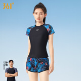 361°游泳衣女分体平角运动新款保守学生遮肚显瘦泡温泉泳装 黑色 XL 身高160-170/体重55-60kg