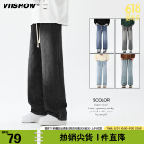 viishow美式牛仔裤男渐变复古高街宽松休闲直筒裤子简约高街长裤 黑灰 S