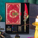 沐苼羽毛笔礼盒哈利波特风格周边蘸墨笔文具纪念品十八岁成年礼物女男生日礼物高初中送同学开学礼物 酒红色羽毛笔-机械之心9件套【豪华套装】