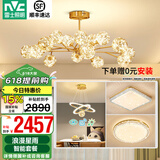 雷士（NVC）北欧现代轻奢智能网红led萤光客厅吊灯餐厅吊灯中山灯具灯饰套餐 萤光 15头智能吊灯【两室两厅A】
