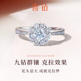 喜钻七夕礼物pt950铂金钻戒女人花求婚钻石戒指1.2克拉效果14#