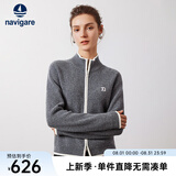Navigare意大利小帆船羊毛衫女士秋冬季半高领弹力休闲毛衣通勤针织开衫女 知更雀灰/白 M