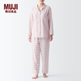 无印良品（MUJI） 女式 无侧缝双层纱织睡衣女士家居服春秋纯棉条纹格纹长袖 女款 浅粉红色格纹 M (上装160/84A下装160/66A)