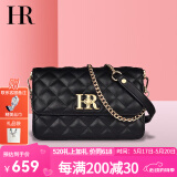 HR赫莲娜女包单肩斜跨包小香风菱格链条包头层牛皮母亲节520礼物 黑色【大号】