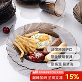 DURALEX 法国进口欧式玻璃碗泡面碗汤碗饭碗沙拉碗水果盘咖啡色家用餐具 螺纹浅盘【23cm】