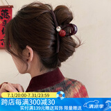 向晚发夹发卡红珠水钻抓夹女高级感大号鲨鱼夹后脑勺发夹女发饰礼物