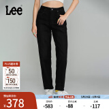 Lee411高腰舒适小直脚男友风五袋款磨毛女士牛仔裤显瘦休闲潮流 黑色(25裤长) 27 (110-120斤可选)