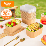 特美居（temeiju）一次性饭盒牛皮纸野餐盒加厚可降解带盖打包盒露营餐具20套1000型