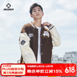 准者棒球服外套男女春夏美式复古PU皮袖刺绣潮流百搭宽松运动夹克开衫 深卡其 L (175)