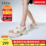 他她（TATA）休闲厚底拖鞋女外穿运动软底简约凉鞋夏新款WL202BT4 米白(凉鞋款) 37