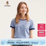 Hush Puppies暇步士女装夏季纯棉条纹圆领短袖T恤 368蓝白 XS