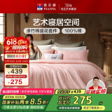 富安娜床上四件套 欧式提花 纯棉床单被套枕套双人加大230*229cm粉