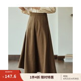 茵曼（INMAN）羊毛呢半身裙2025春秋女装新款小个子百褶A字裙子 咖啡色 L