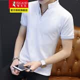 啄木鸟短袖t恤男夏季V领polo男士修身纯色半袖体恤衫夏装衣服 378白色 XL