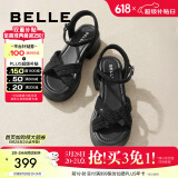 百丽（Belle）满钻条带繁星休闲凉鞋女商场款厚底凉鞋A9S2DBL4 黑色 37 (235mm)