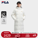 FILA 斐护科技|斐乐女装长款羽绒服冬季休闲简约连帽保暖羽绒外套 云菇白-WT 160/80A/S