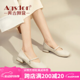 奥古狮登（Agsdon）粗跟浅口单鞋女方头百搭玛丽珍鞋小皮鞋复古女鞋 531091 米色 39