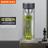 苏泊尔（SUPOR）玻璃杯双层男女士家用办公商务送礼泡茶水杯车载便携茶杯子 340ML-灰黑