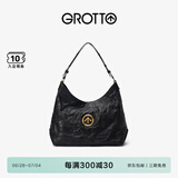 GROTTO个乐经典黑石hobo包大小号植鞣绵羊皮腋下单肩斜挎软包礼物 经典黑 金标L