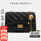 CHARLIE&KELLI CK品牌包包女包2025新款520情人节礼物链条菱格包小香风单肩斜挎 黑色鎏金无logo（红色内里）