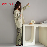 古今（GUJIN）带胸垫纯棉长袖睡衣女春秋新款睡裤家居服可外穿长裤两件套L