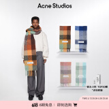 Acne Studios520礼物男女同款 格纹流苏彩虹Vally围巾羊毛披肩CA0084 板栗棕色/黄绿色 均码