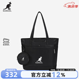 KANGOL官方中号托特包单肩手提包防泼水多功能实用健身包上课通勤有底撑 黑色