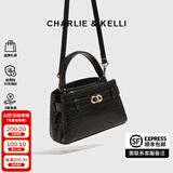 CHARLIE&KELLI CK品牌轻奢包包女包鳄鱼纹凯莉包2025新款手提斜挎包女生日礼物 黑色【代写贺卡 赠品牌礼袋】