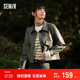 森马外套女PU仿皮夹克高街时尚春秋酷飒落肩宽松上衣107224108003