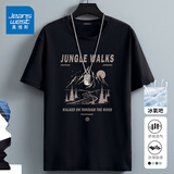 真维斯（Jeanswest）冰丝中袖男2025夏季简约印花宽松冰感速干短袖T恤男士大码上衣服 黑色(礁海垂钓) L (175) (收藏加购优先发)
