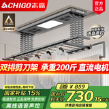 志高电动晾衣架阳台升降遥控自动晾衣机家用智能伸缩杆双排剪刀架 黑色+照明横杆语音杀菌风干烘干