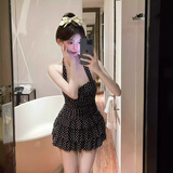 栢启歆泳衣女连体复古波点露背纯欲泡温泉保守显瘦遮肚性感2025新款 黑色波点泳衣 均码 （建议70-120斤）