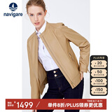 Navigare 意大利小帆船女士真皮皮衣秋冬款小立领羊皮机车服X2236700091 浅卡其 M 