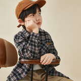 多多家【色织小格 磨毛衬衫】男童百搭衬衣2025春秋款儿童休闲长袖外套