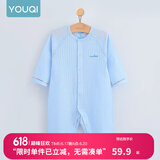 优奇婴儿衣服夏季薄款纯棉连体衣新生幼儿睡衣宝宝纱布哈衣夏装空调服 夏款【闭档】冰蓝 66cm