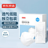 京东京造 一次性医用外科口罩100只独立包装【透气系】 防尘防晒面罩白色