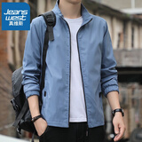 真维斯（JEANSWEST）外套男春秋季新款夹克男士立领修身休闲潮流简约男装百搭冬季衣服 蓝色+上门取件 4XL （推荐175-185斤）