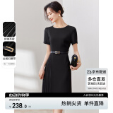 尚都比拉设计感拼接连衣裙夏季高级感气质百褶裙小个子中长裙子 雅黑色 L