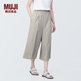 无印良品（MUJI）女式 易干弹力泡泡纱七分裤休闲裤阔腿裤裤子宽版裤女装BE1S9A4S 浅灰色 XL （165/74A）
