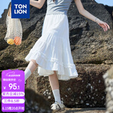 唐狮（TonLion）2025女半身裙白色浪漫花边伞裙温柔风a字蛋糕裙 本白 M